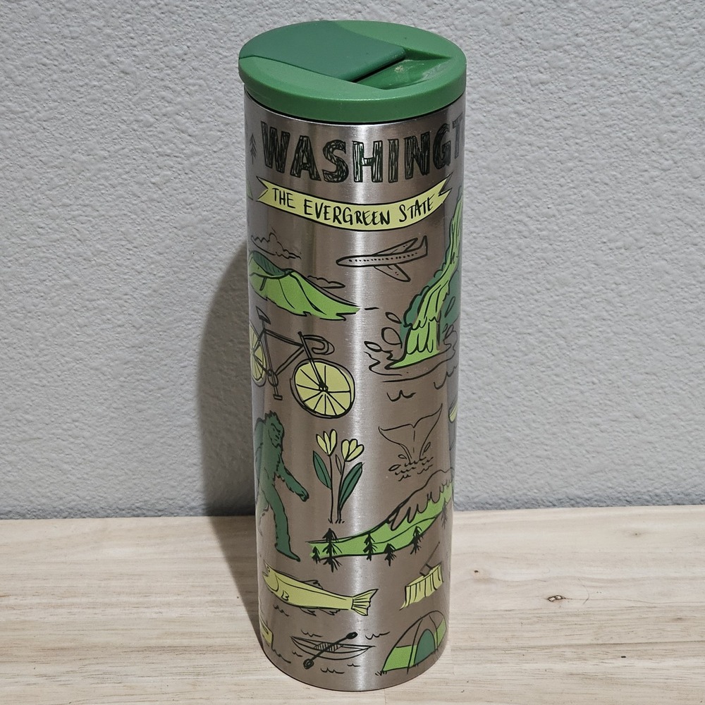 NEW Starbucks Stainless Steel WASHINGTON Tumbler Green Flip-Top Lid 16oz NWT